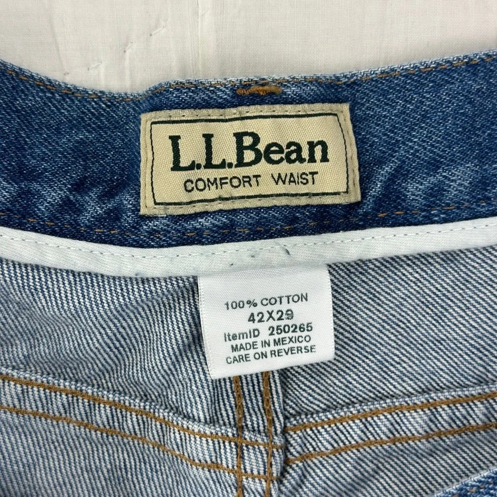LL‎ Bean Jeans Mens Comfort Waist Straight 42x29 Blue Denim VTG Cotton 250265